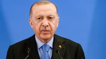BRUSSELS, BELGIUM. 24th March 2022. Recep Tayyip Erdogan, President of Turkey, during press conference, after NATO Extraordinary Summit. Brussels, Belgium