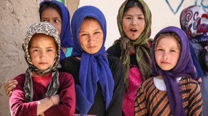 Kabul, Afghanistan. Refugee children after the collapse of the country in August 2021 by the Taliban in the North of the country