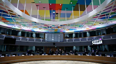Plenary room of European Union Foreign Affairs Council meeting in Brussels, Belgium