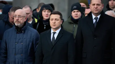 20.01.2022 Ukraine. Kyiv. Ministry of Defense of Ukraine. In the photo, President Zelensky and the Minister of Defense.
