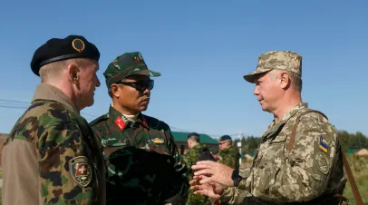 Lviv, Ukraine - September 28 2021: Ukrainian and foreign officers during multinational military exercise Combined efforts 2021