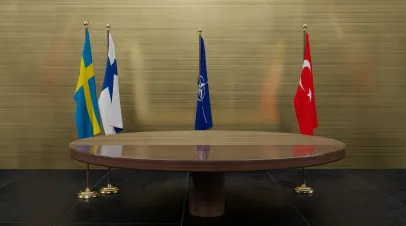 Flag Finland, flag Sweden, flag turkey and flag NATO