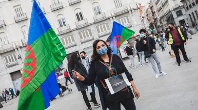 Woman protesting with flag 