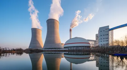 At dusk, the thermal power plants