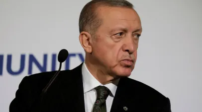 Turkey's President Recep Tayyip Erdogan speaks during a media conference after a Meeting of the European Political Community in Prague, Czechia on October 7, 2022.