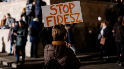 Protestors in Budapest