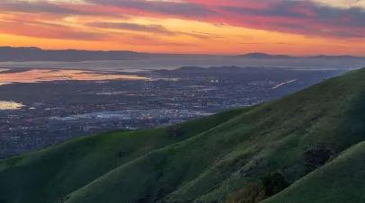 Skyline view of Silicon Valley, California at sunset