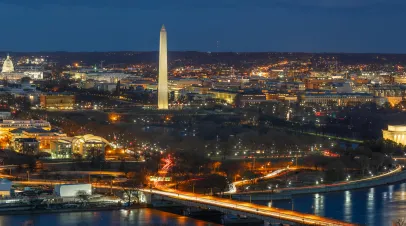 Skyline of Washington DC at night 