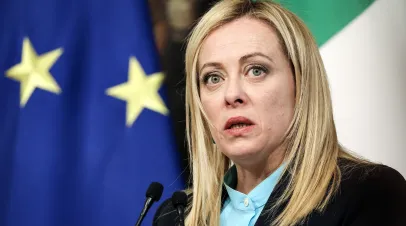 Giorgia Meloni, Italy's prime minister, speaks during her press conference with Pedro Sanchez, Spain's prime minister, at the Chigi Palace in Rome.