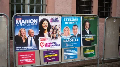 French election poster on a metal barrier