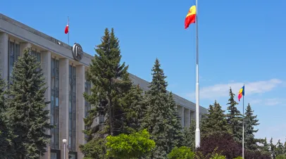 Government House with national flag, Chisinau, Moldova 