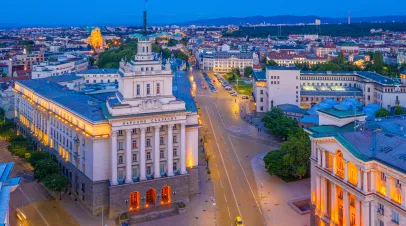 Evening skyline of Sofia, Bulgaria