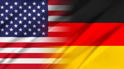 US and german flags next to each other in a graphic