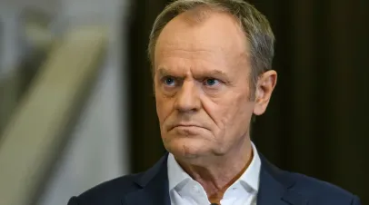 Polish Prime Minister Donald Tusk is holding a joint press conference with Ukrainian Prime Minister Denys Shmyhal in Kyiv, Ukraine, on January 22, 2024