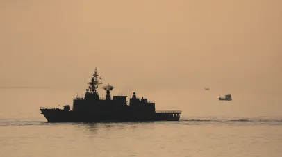 Taiwan,China 13 October 2024:Chinese army warships and Taiwan face each other in the Taiwan Strait. by some Chinese warships sail through the median which informally divides the area