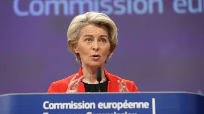 EU Commission President Ursula von der Leyen and International Energy Agency President Fatih Birol held a joint press conference in Brussels regarding EU gas supply. Brussels, Belgium.