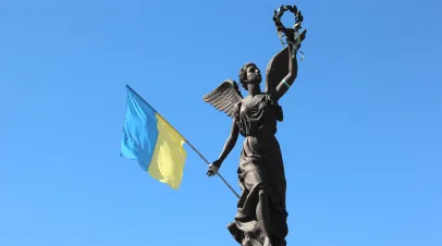 Independence Monument of a woman holding a flag from Kharkiv Ukraine