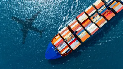 Aerial view of freight shipping container 