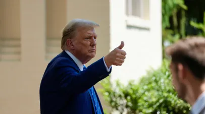 Washington DC USA - 6-13-2024 -President Donald Trump emerges from a meeting with Senate Republicans.